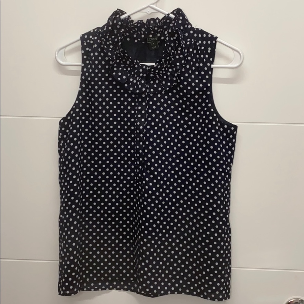 Royal Blue Polka Dots Sleeveless Blouse